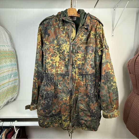 Vintage (1994) Hooded German Bundeswehr Flecktarn Camo Field Jacket Unisex XL - Picture 3 of 15